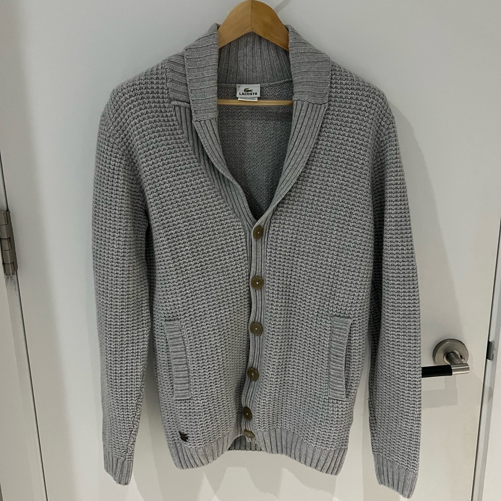 Lacoste Mens Woolmark  Wool button up cardigan